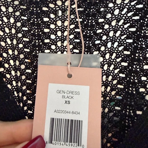 Alexis Black Long-Sleeve Crochet Wrap-Style Dress - Picture 3 of 4